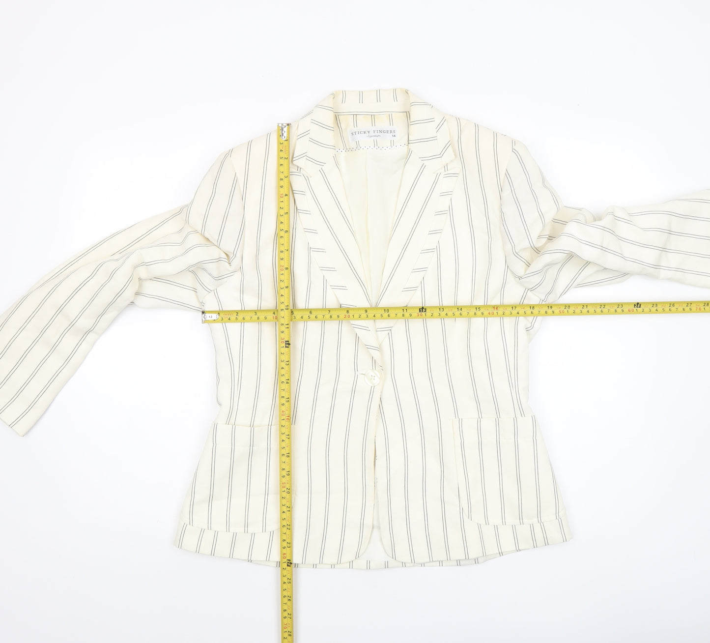Sticky Fingers Women Ivory Pinstripe Linen Blend Blazer Size 14