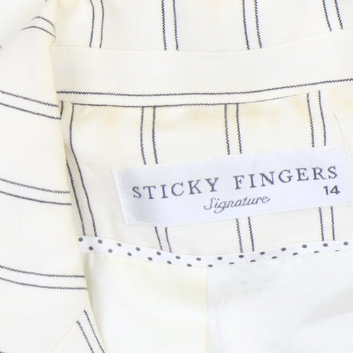 Sticky Fingers Women Ivory Pinstripe Linen Blend Blazer Size 14
