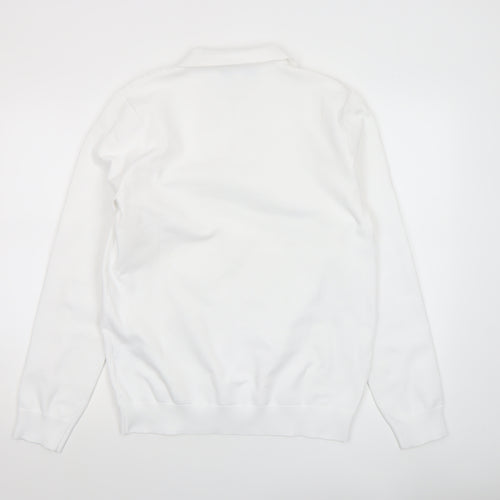 River Island Men’s White Collared Argyle Knit 1/4 Zip Jumper Size M