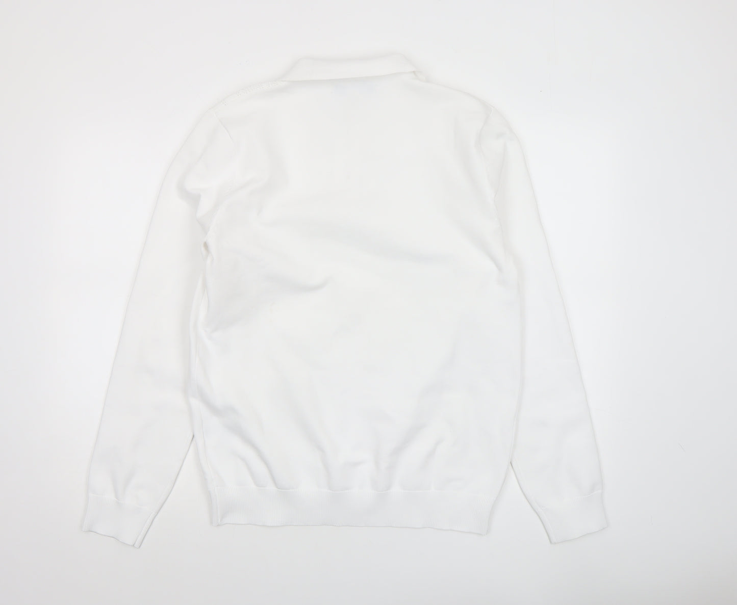 River Island Men’s White Collared Argyle Knit 1/4 Zip Jumper Size M