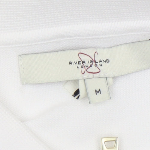 River Island Men’s White Collared Argyle Knit 1/4 Zip Jumper Size M