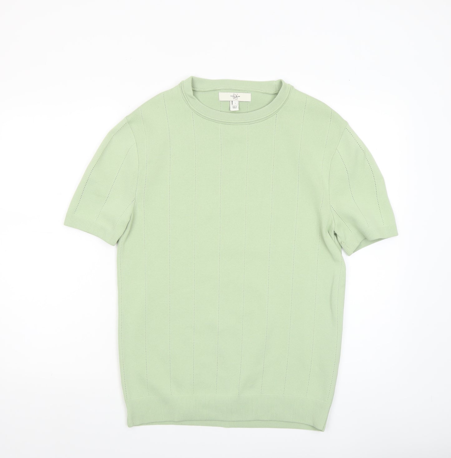 River Island Men's Green L Short Sleeve Crew Neck Pullover Jumper