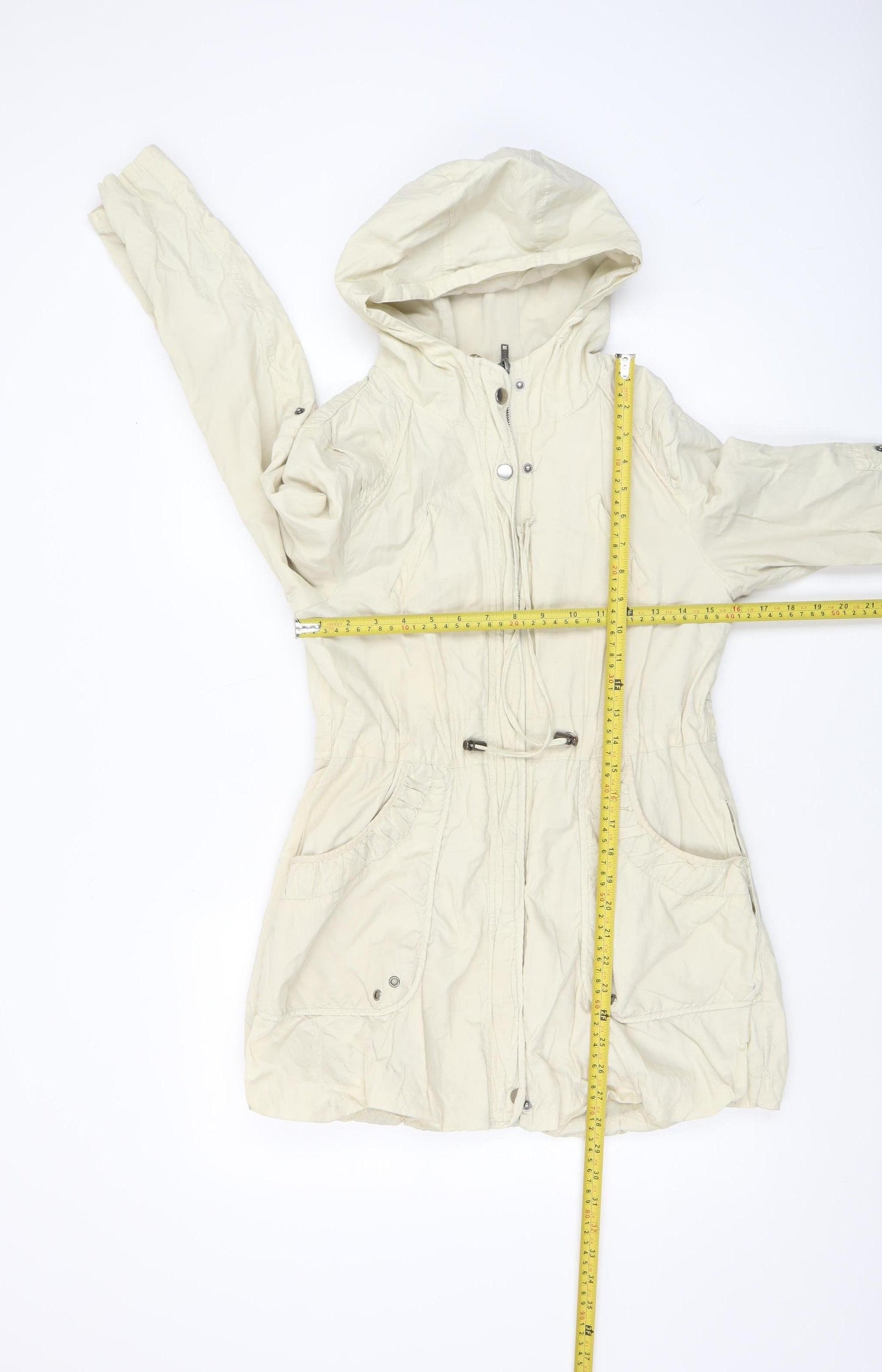 New Look Women’s Beige Hooded Parka Jacket UK 10 Drawstring Waist