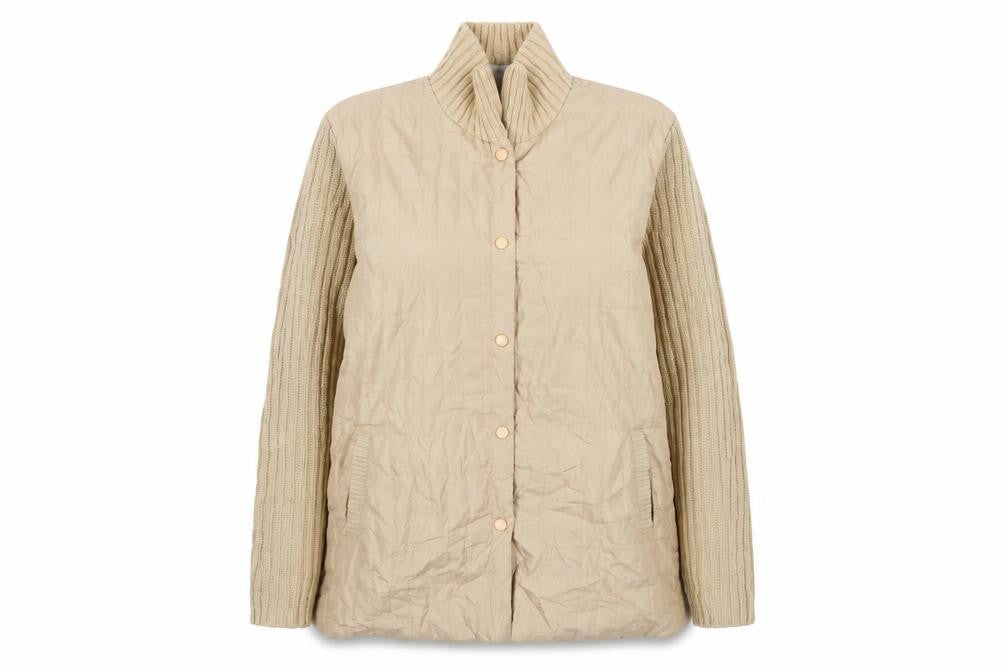 Front view of Damart Women Beige Quilted Knit Sleeve Jacket, size L
