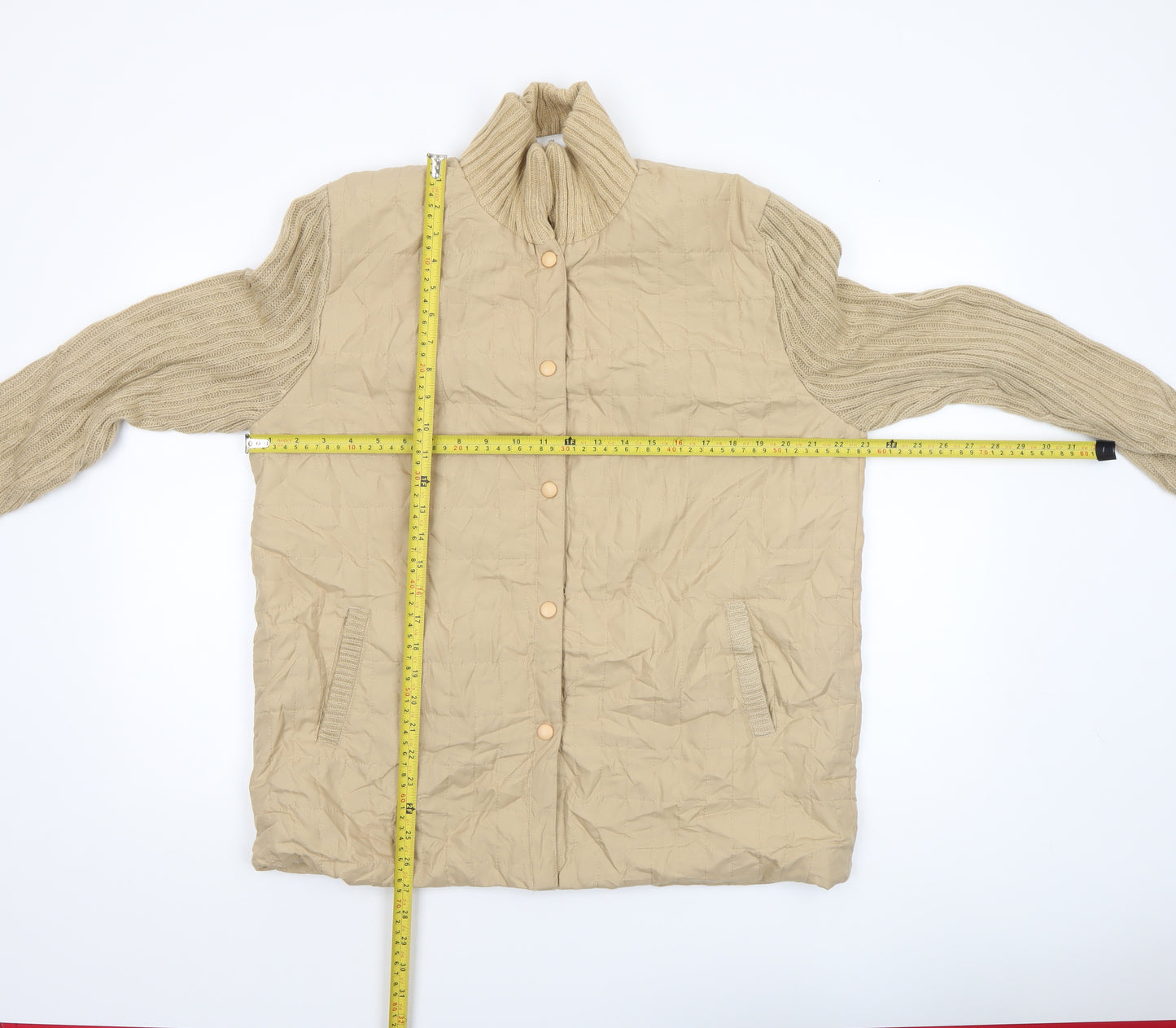 Damart Women Beige Quilted Knit Sleeve Jacket Size L