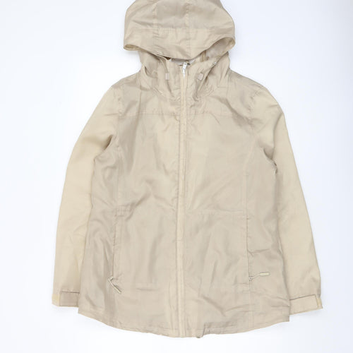 Maine New England Women's Beige Hooded Rain Coat Size 14 Shower Resistant