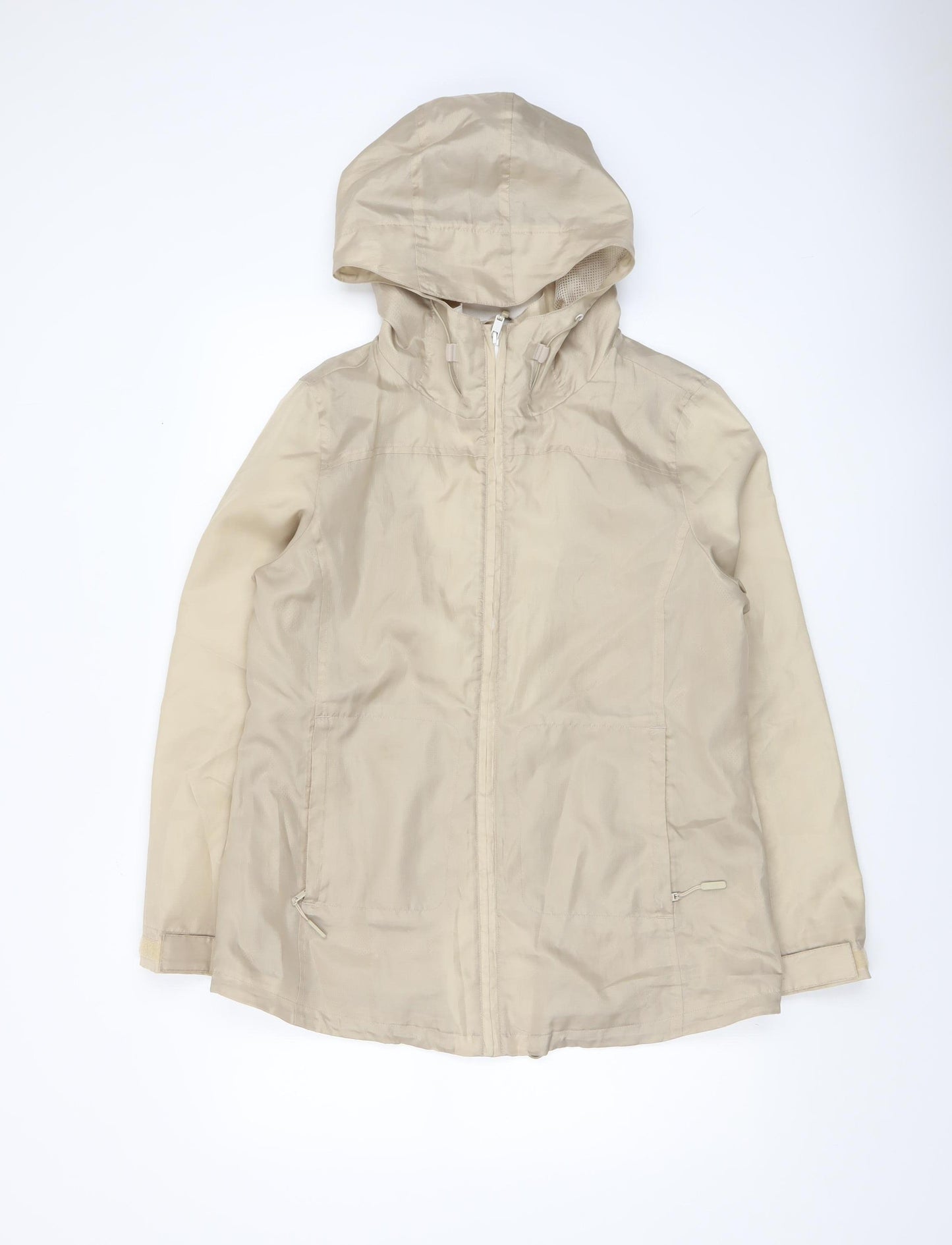 Maine New England Women's Beige Hooded Rain Coat Size 14 Shower Resistant