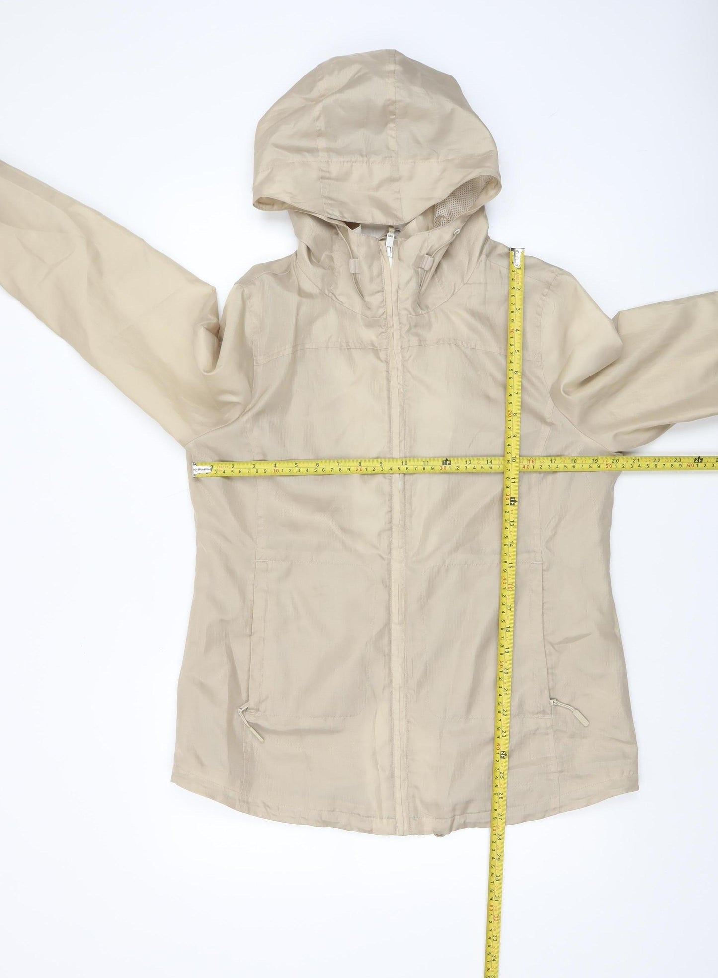 Maine New England Women's Beige Hooded Rain Coat Size 14 Shower Resistant