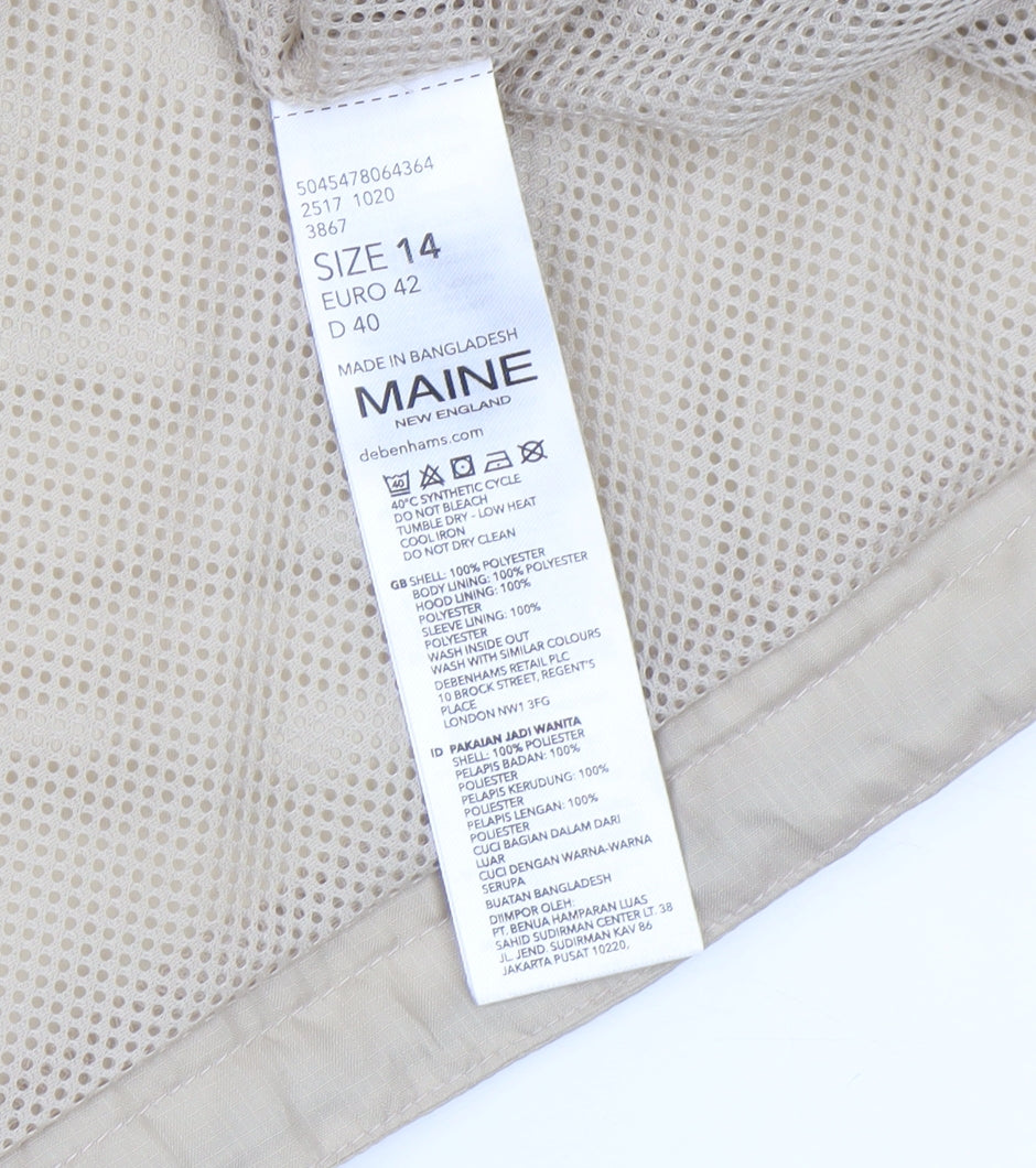 Maine New England Women's Beige Hooded Rain Coat Size 14 Shower Resistant