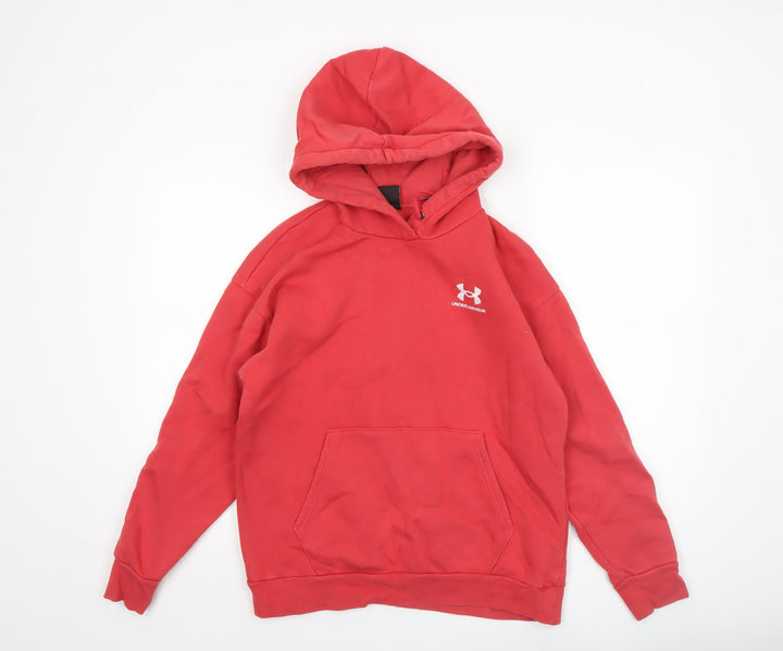 Under Armour Boys Red Pullover Hoodie Small Cotton Blend Sportswear