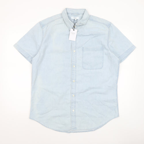Next Men's Blue Short Sleeve Button-Up Cotton Shirt L 42-44in