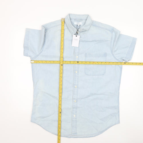 Next Men's Blue Short Sleeve Button-Up Cotton Shirt L 42-44in