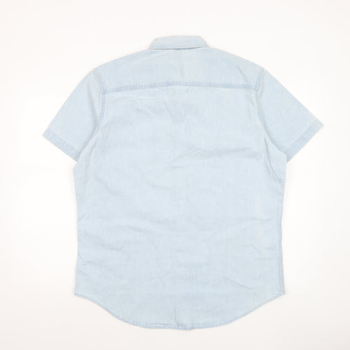 Next Men's Blue Short Sleeve Button-Up Cotton Shirt L 42-44in