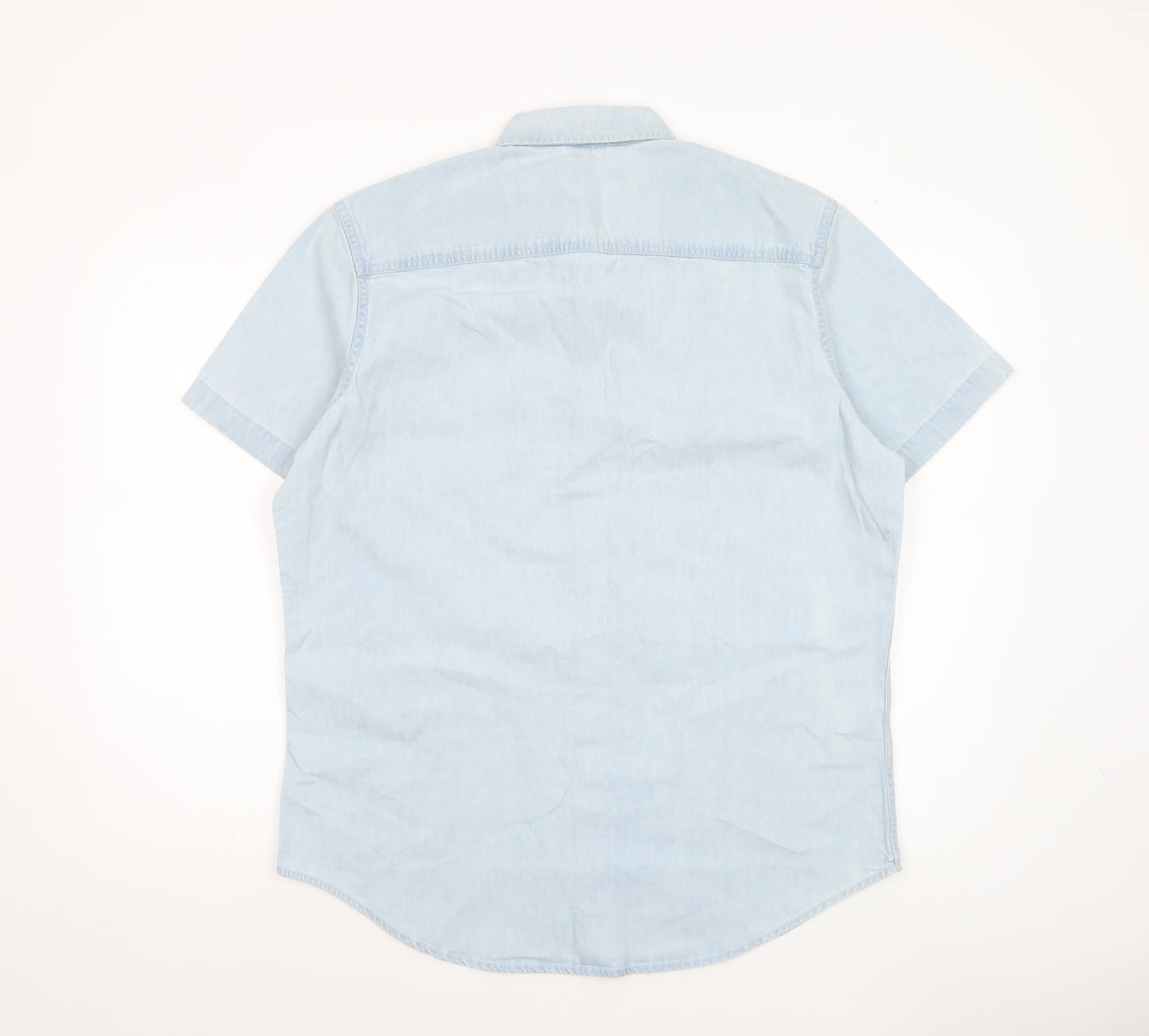 Next Men's Blue Short Sleeve Button-Up Cotton Shirt L 42-44in