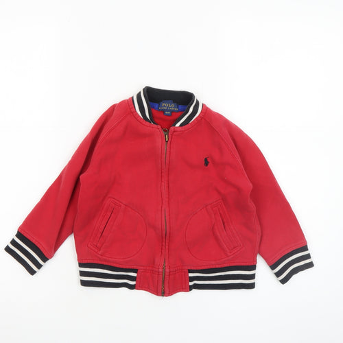 Ralph Lauren Boys Red Bomber Jacket Size 4 Years Cotton Zip Up