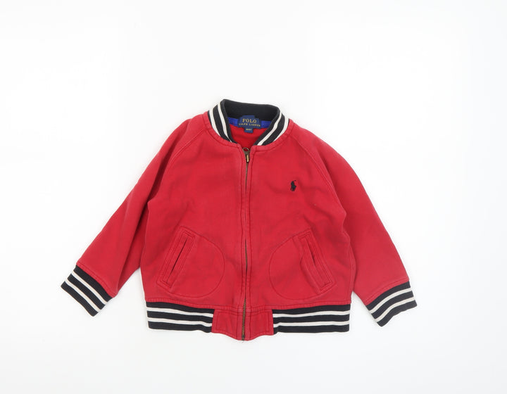 Ralph Lauren Boys Red Bomber Jacket Size 4 Years Cotton Zip Up