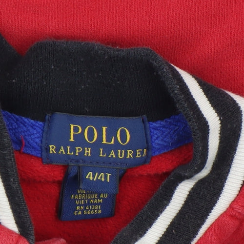 Ralph Lauren Boys Red Bomber Jacket Size 4 Years Cotton Zip Up