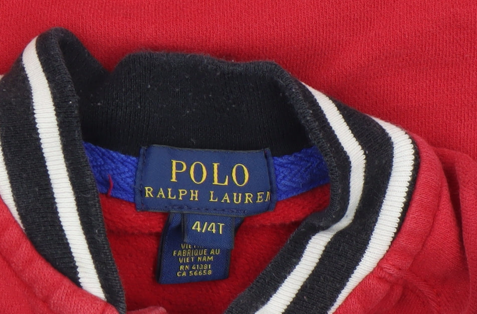Ralph Lauren Boys Red Bomber Jacket Size 4 Years Cotton Zip Up