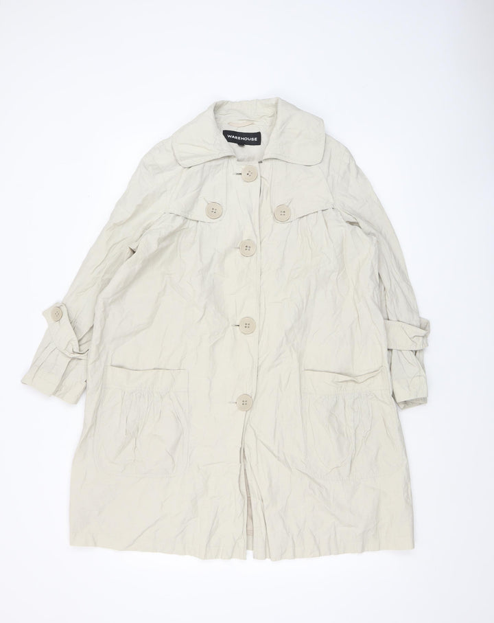 Warehouse Women's Beige Trench Coat Size 12 Cotton Blend