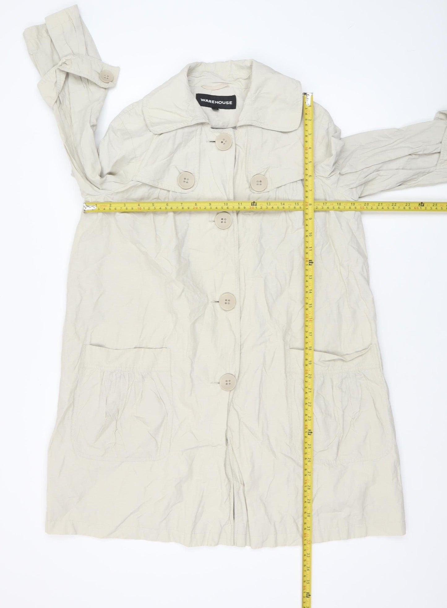 Warehouse Women's Beige Trench Coat Size 12 Cotton Blend