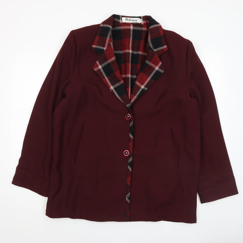 Solomon Womens Red Wool Blend Checked Lined Blazer Size 12