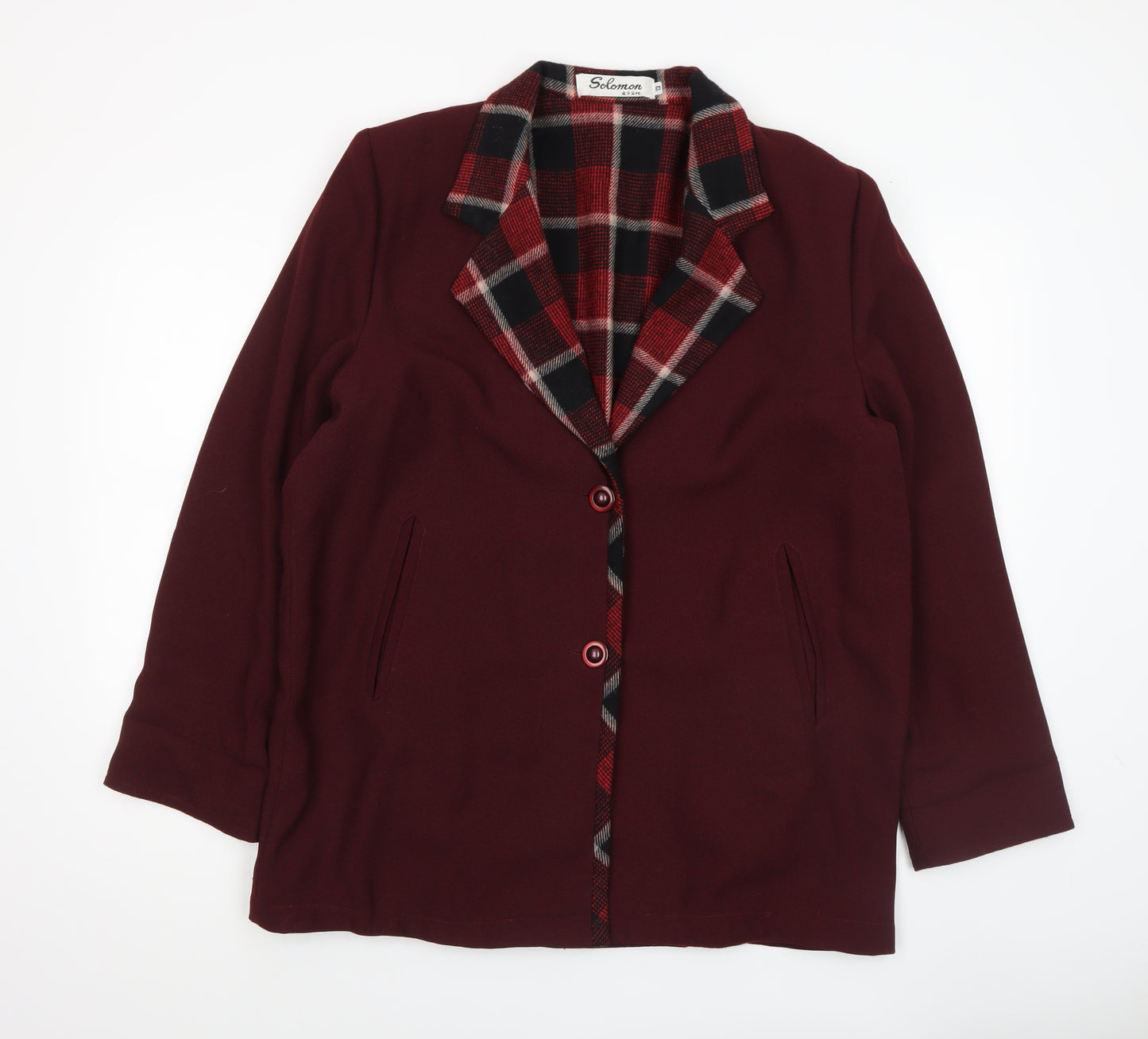 Solomon Womens Red Wool Blend Checked Lined Blazer Size 12