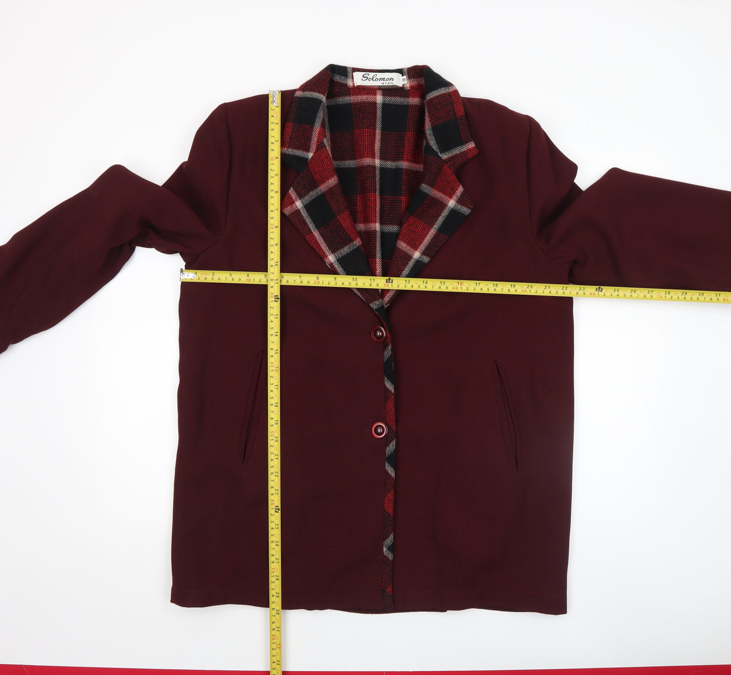 Solomon Womens Red Wool Blend Checked Lined Blazer Size 12