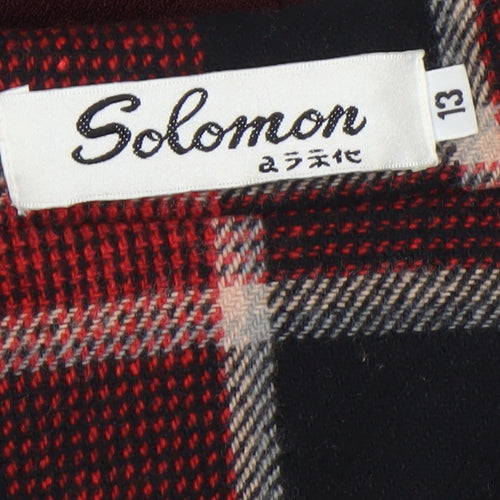 Solomon Womens Red Wool Blend Checked Lined Blazer Size 12