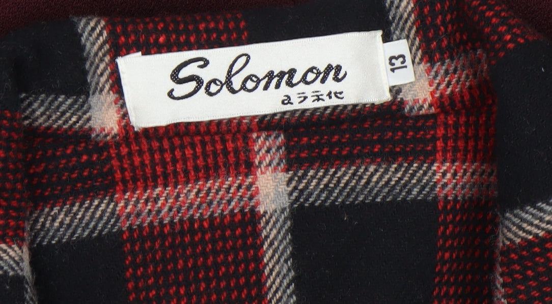 Solomon Womens Red Wool Blend Checked Lined Blazer Size 12