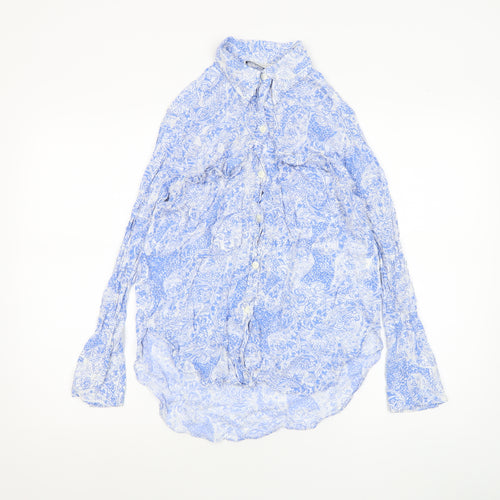 Zara Women’s Blue Paisley Viscose Long Sleeve Tunic Blouse Size 8