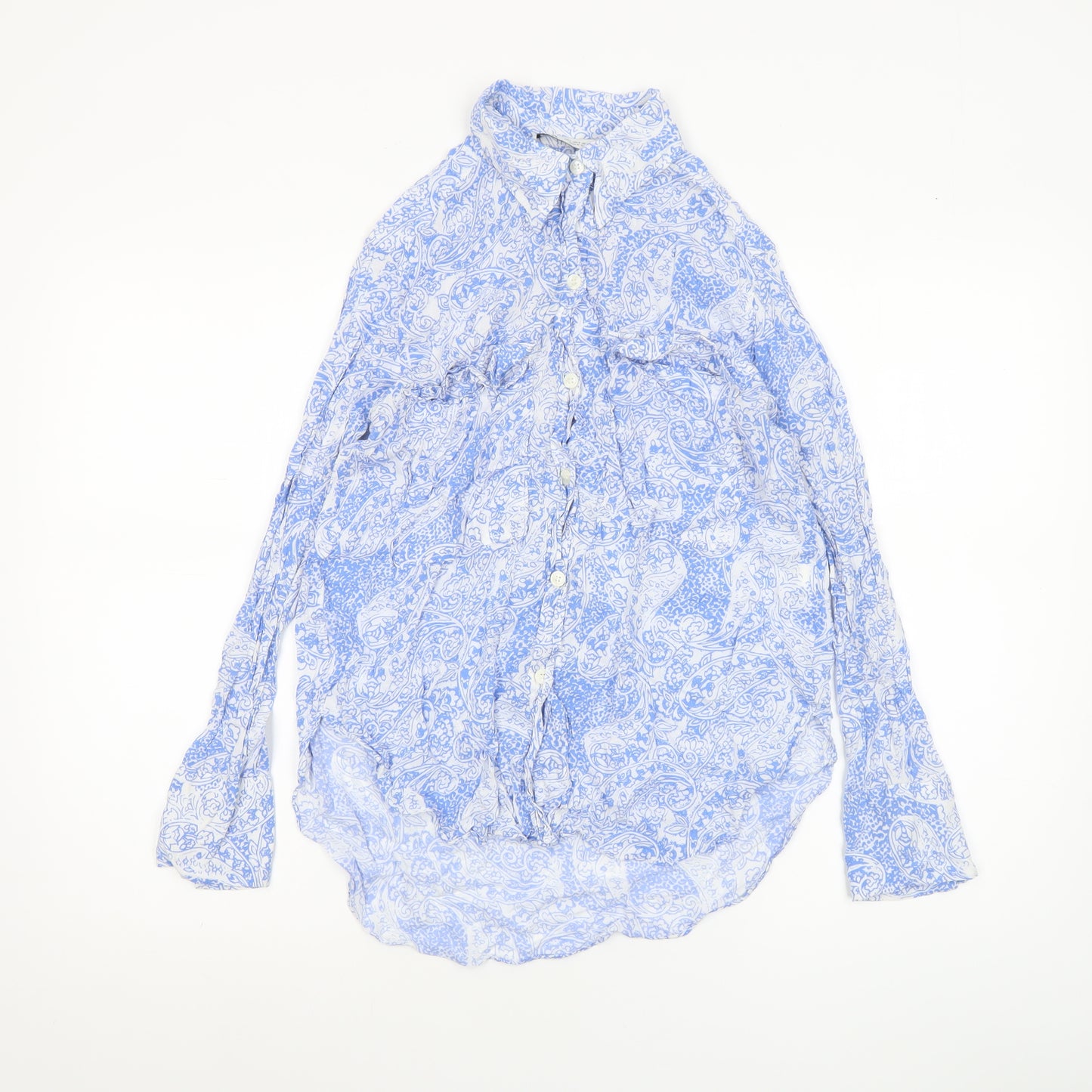 Zara Women’s Blue Paisley Viscose Long Sleeve Tunic Blouse Size 8