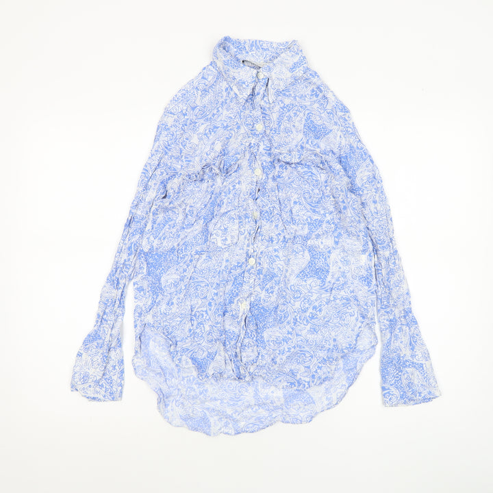 Zara Women’s Blue Paisley Viscose Long Sleeve Tunic Blouse Size 8