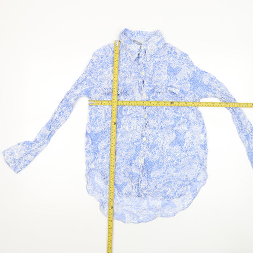 Zara Women’s Blue Paisley Viscose Long Sleeve Tunic Blouse Size 8