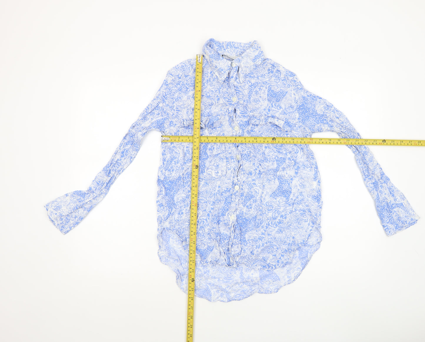 Zara Women’s Blue Paisley Viscose Long Sleeve Tunic Blouse Size 8