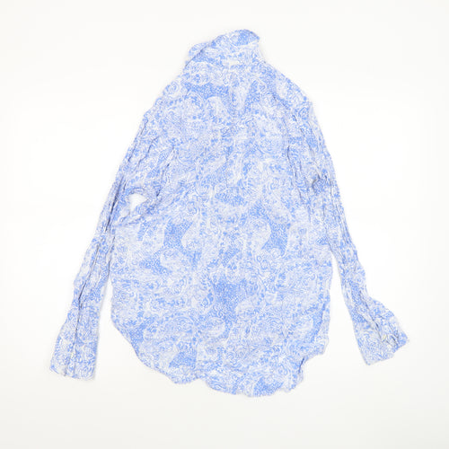 Zara Women’s Blue Paisley Viscose Long Sleeve Tunic Blouse Size 8