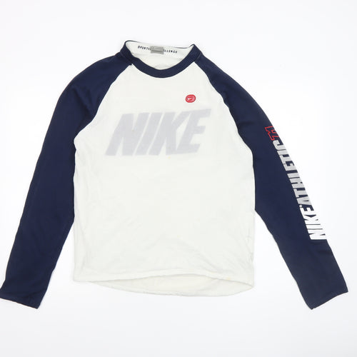 Nike Boys White Blue Long Sleeve Athletic T-Shirt Size L