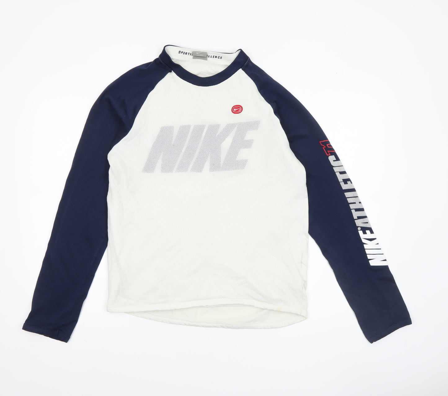 Nike Boys White Blue Long Sleeve Athletic T-Shirt Size L