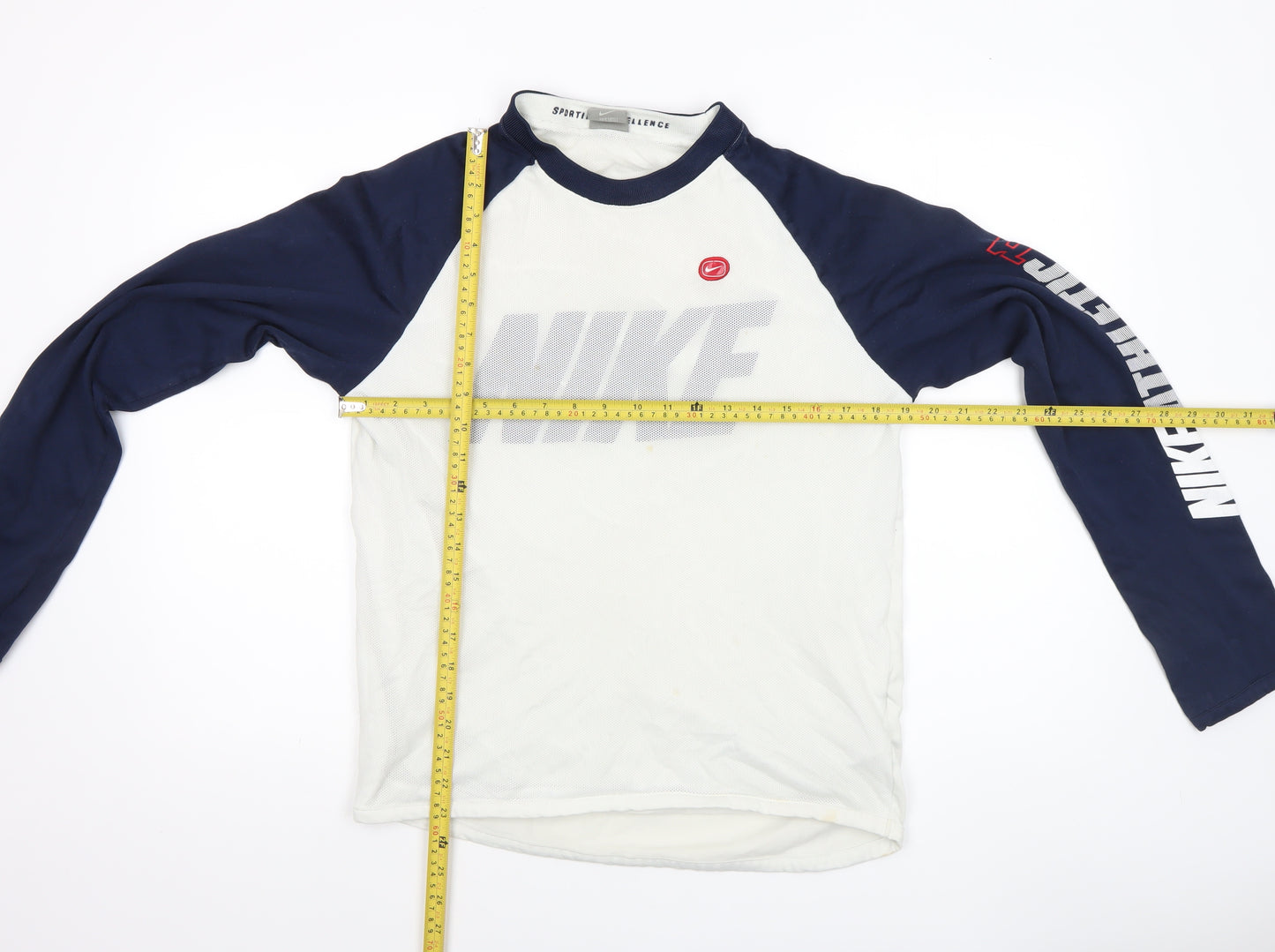 Nike Boys White Blue Long Sleeve Athletic T-Shirt Size L