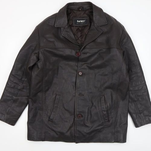Barneys Originals Men’s Brown Leather Mid-Length Overcoat M