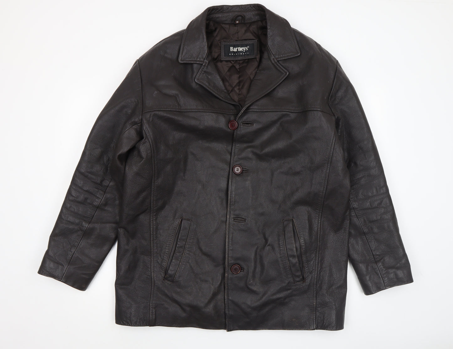 Barneys Originals Men’s Brown Leather Mid-Length Overcoat M