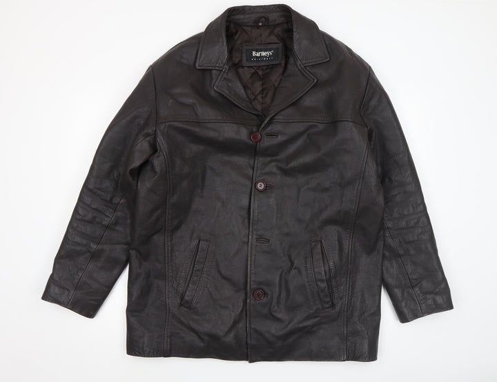 Barneys Originals Men’s Brown Leather Mid-Length Overcoat M