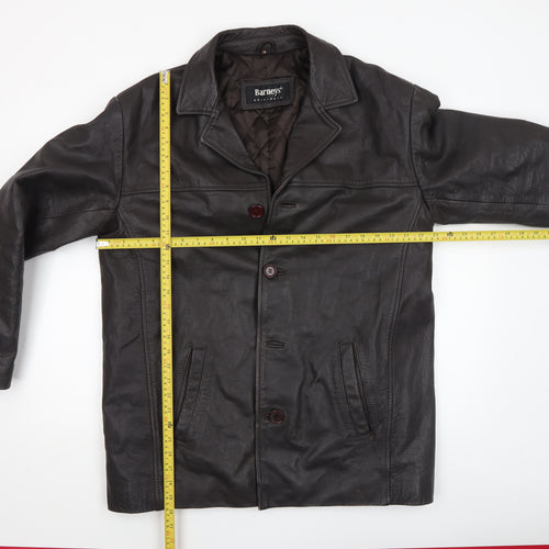 Barneys Originals Men’s Brown Leather Mid-Length Overcoat M
