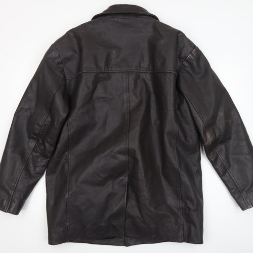Barneys Originals Men’s Brown Leather Mid-Length Overcoat M