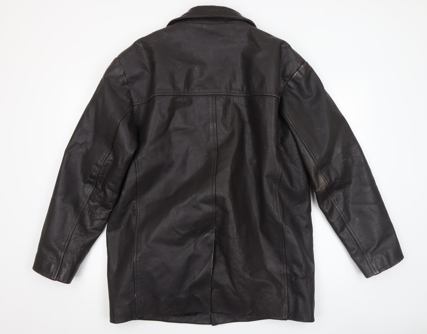 Barneys Originals Men’s Brown Leather Mid-Length Overcoat M