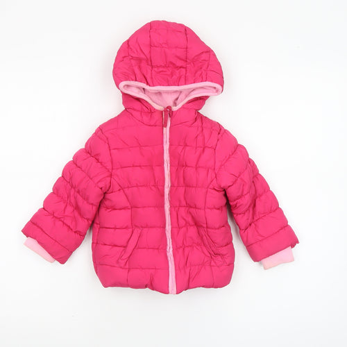 Mamas & Papas Girls Pink Hooded Puffer Jacket 18-24 Months Winter Coat