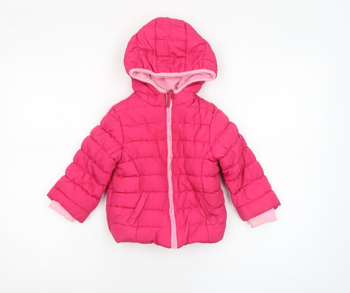 Mamas & Papas Girls Pink Hooded Puffer Jacket 18-24 Months Winter Coat