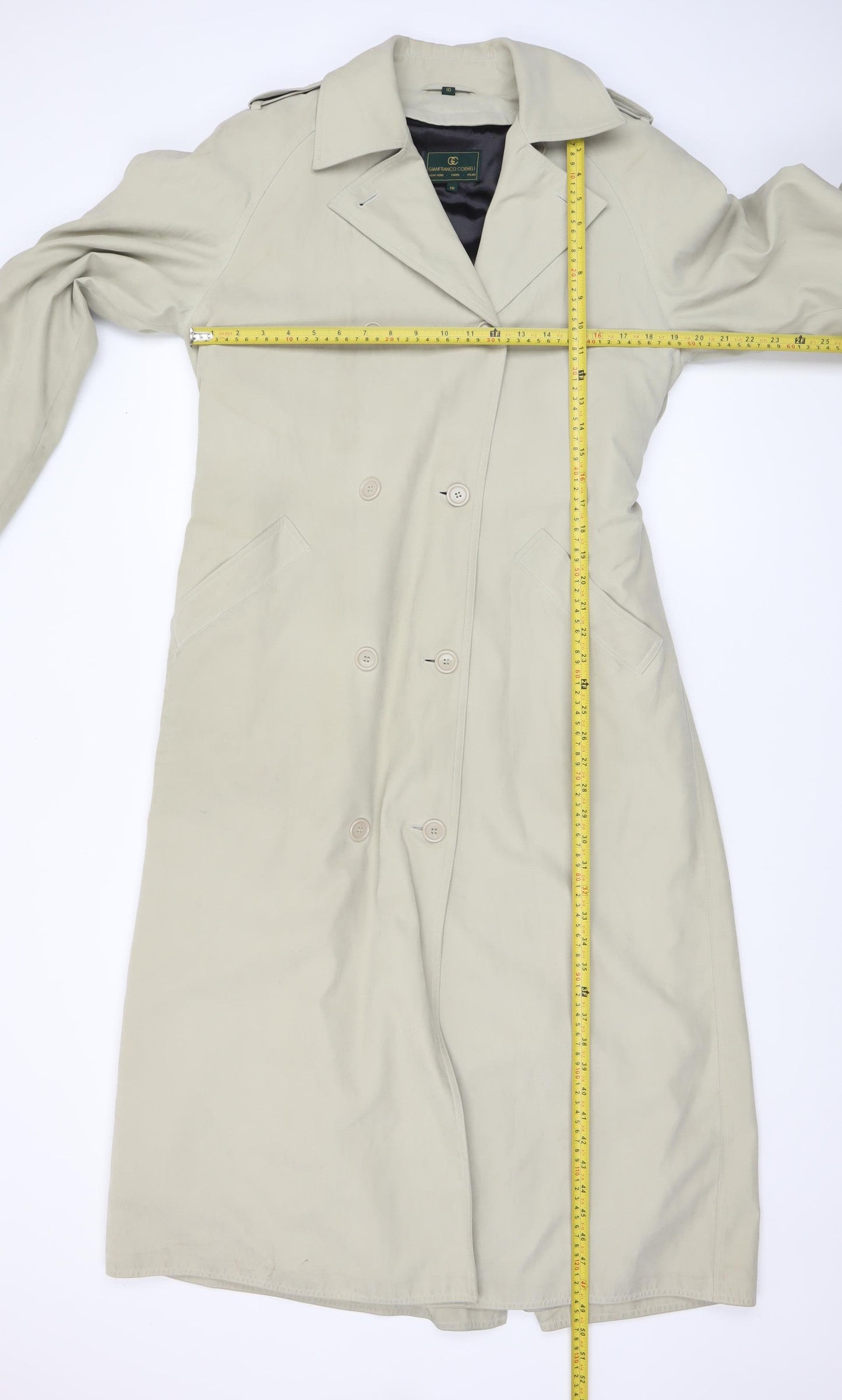 Gianfranco Corneli Women Beige Size 10 Long Trench Coat Belted Cotton Classic