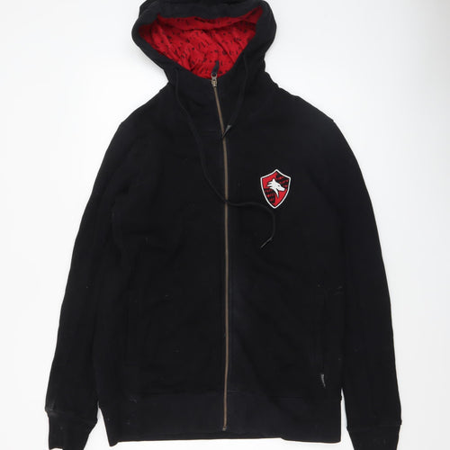 Nununu Men's Black Full Zip Hoodie with Red Lining Size M