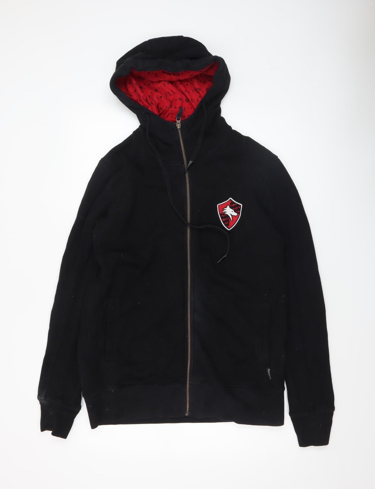 Nununu Men's Black Full Zip Hoodie with Red Lining Size M