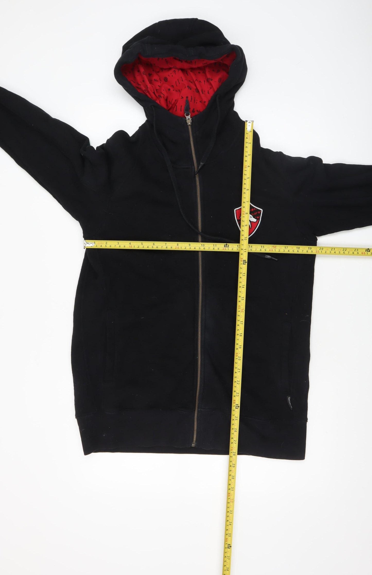 Nununu Men's Black Full Zip Hoodie with Red Lining Size M